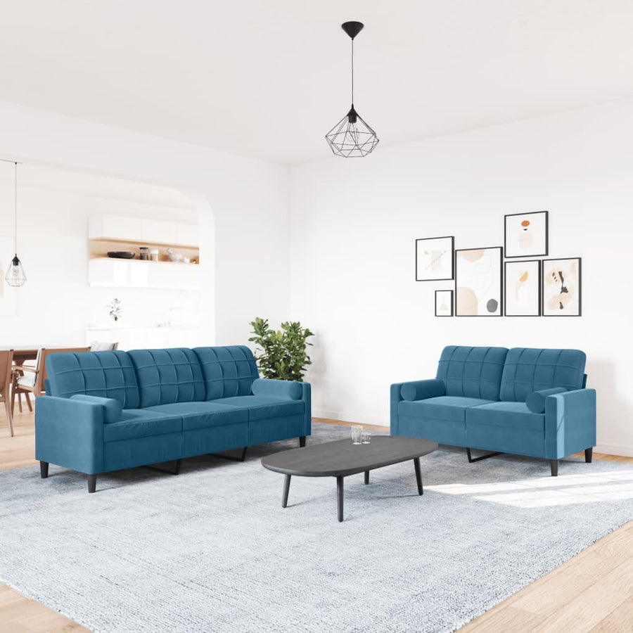 2-delige Loungeset met kussens en bolsters fluweel blauw