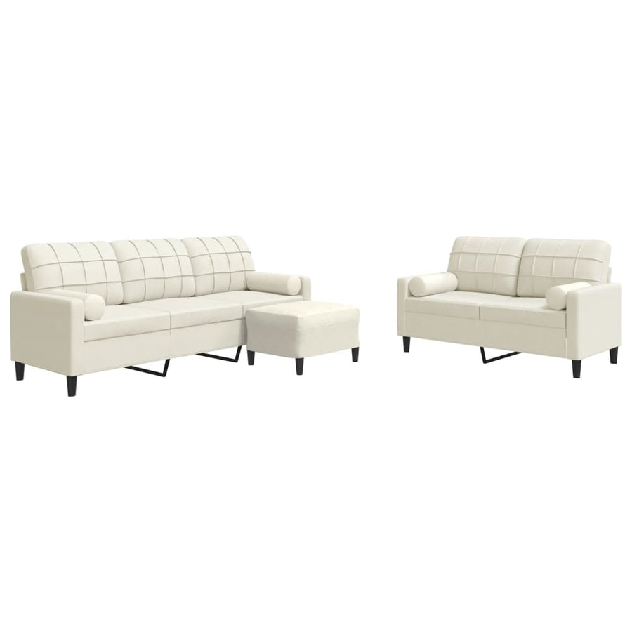 3-delige Loungeset met kussens en bolsters fluweel crèmekleurig