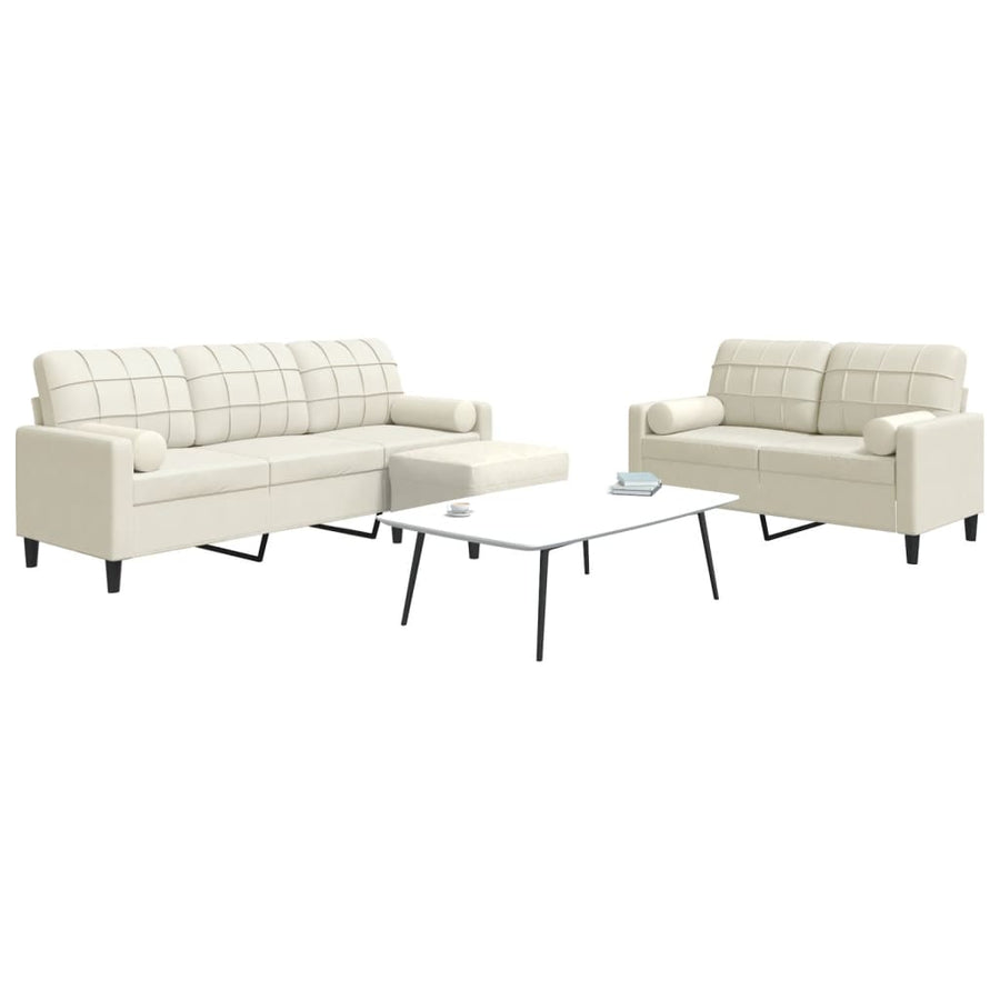 3-delige Loungeset met kussens en bolsters fluweel crèmekleurig