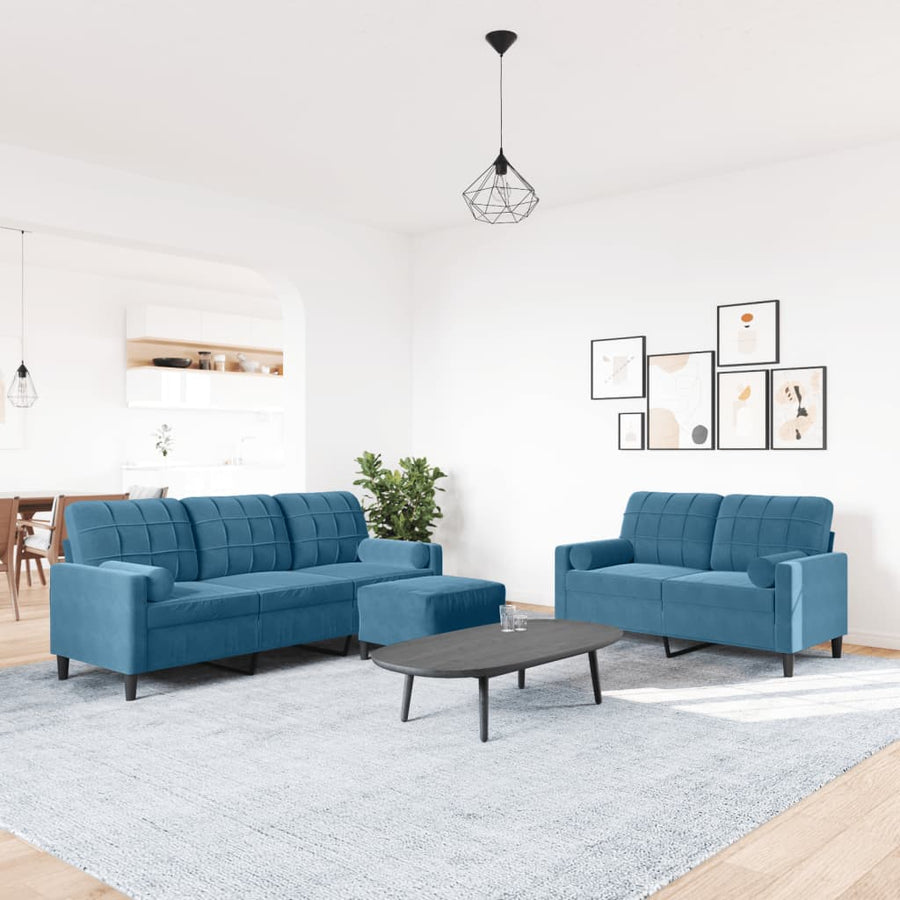 3-delige Loungeset met kussens en bolsters fluweel blauw
