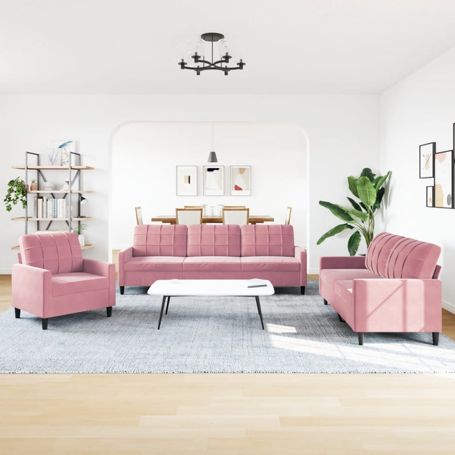 3-delige Loungeset met kussens fluweel roze