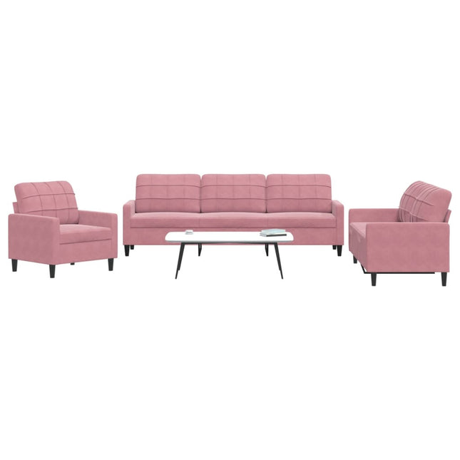 3-delige Loungeset met kussens fluweel roze