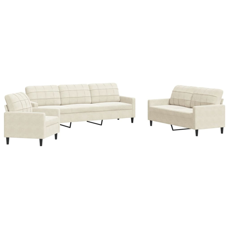 3-delige Loungeset met kussens fluweel crèmekleurig