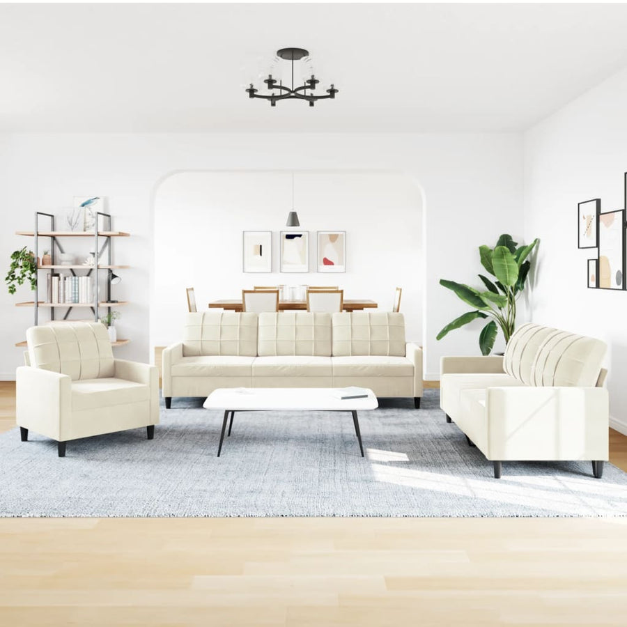 3-delige Loungeset met kussens fluweel crèmekleurig