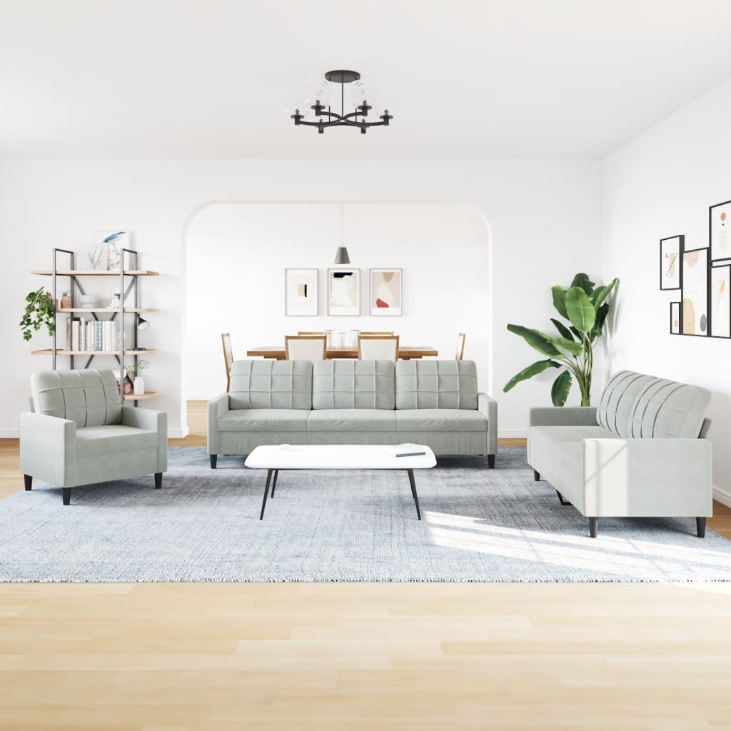 4-delige Loungeset met kussens fluweel lichtgrijs