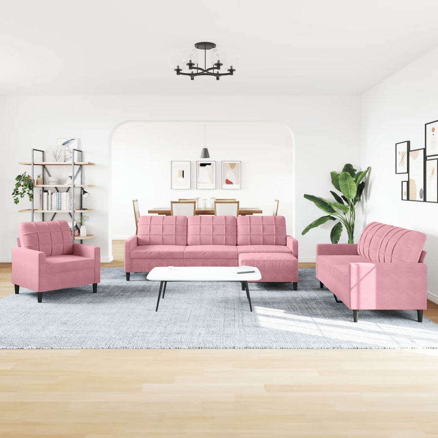 4-delige Loungeset met kussens fluweel roze