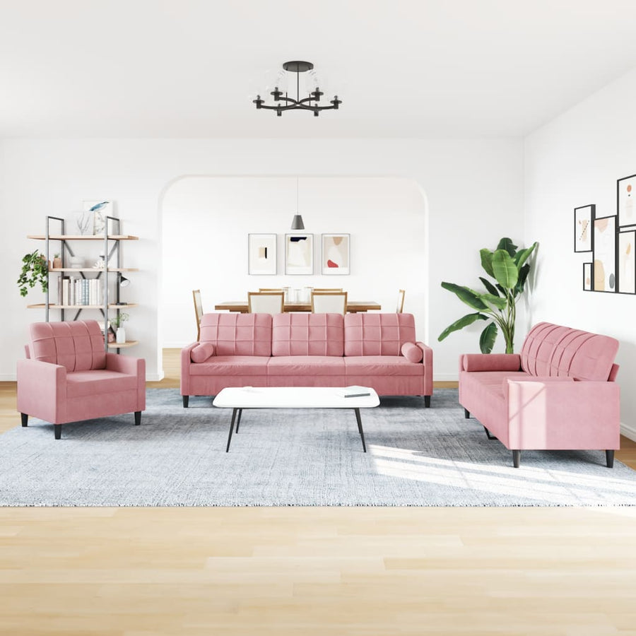 3-delige Loungeset met kussens en bolsters fluweel roze