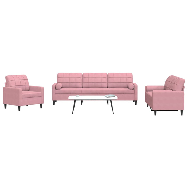 3-delige Loungeset met kussens en bolsters fluweel roze