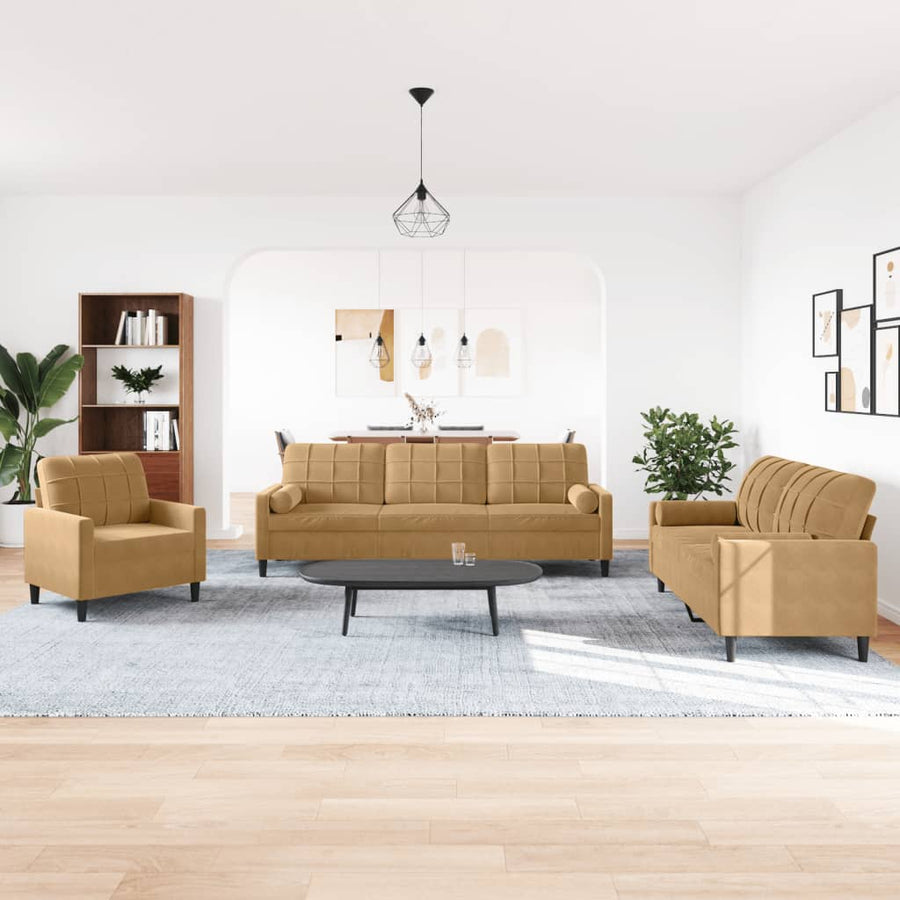 3-Delige Loungeset En Bolsters Fluweel 1