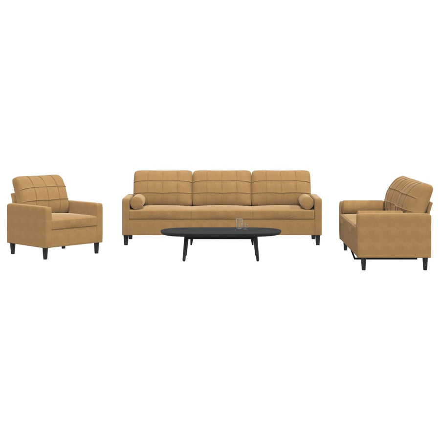 3-Delige Loungeset En Bolsters Fluweel 1