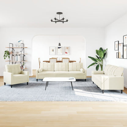 3-delige Loungeset met kussens en bolsters fluweel crèmekleurig