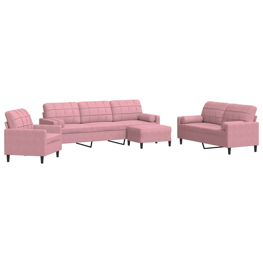 4-delige Loungeset met kussens en bolsters fluweel roze