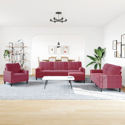 4-delige Loungeset met kussens en bolsters fluweel wijnrood