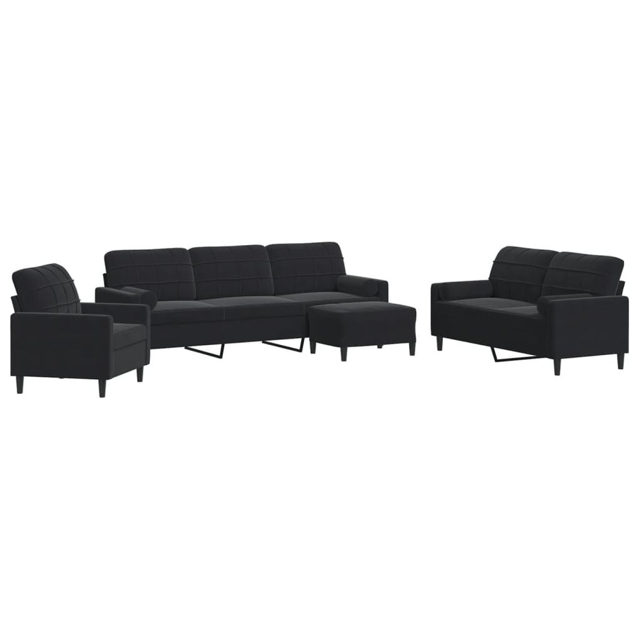 4-delige Loungeset met kussens en bolsters fluweel zwart