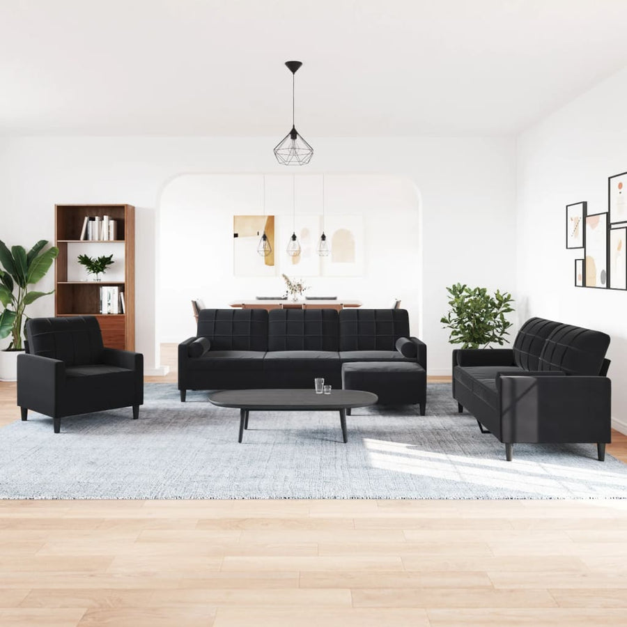 4-delige Loungeset met kussens en bolsters fluweel zwart