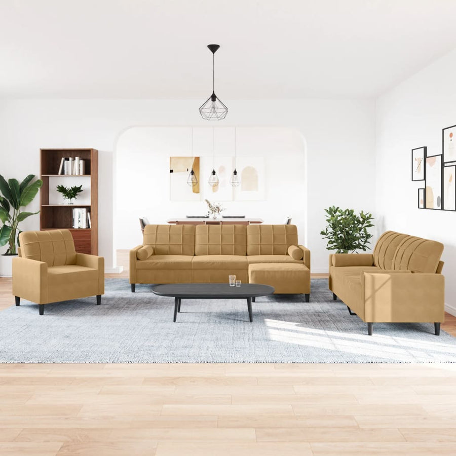 4-delige Loungeset met kussens en bolsters fluweel bruin