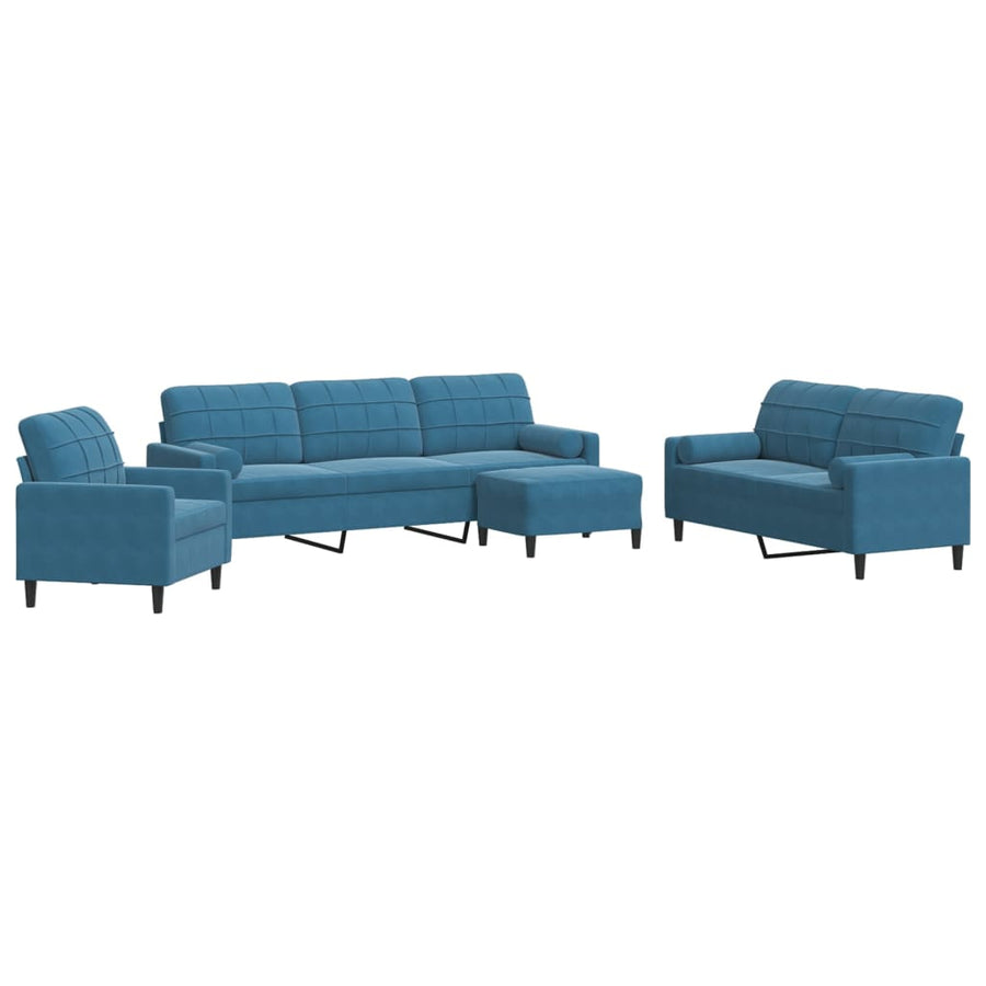 4-delige Loungeset met kussens en bolsters fluweel blauw