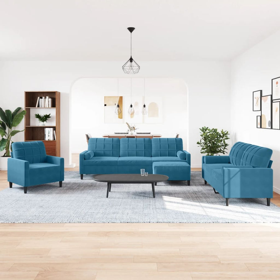 4-delige Loungeset met kussens en bolsters fluweel blauw