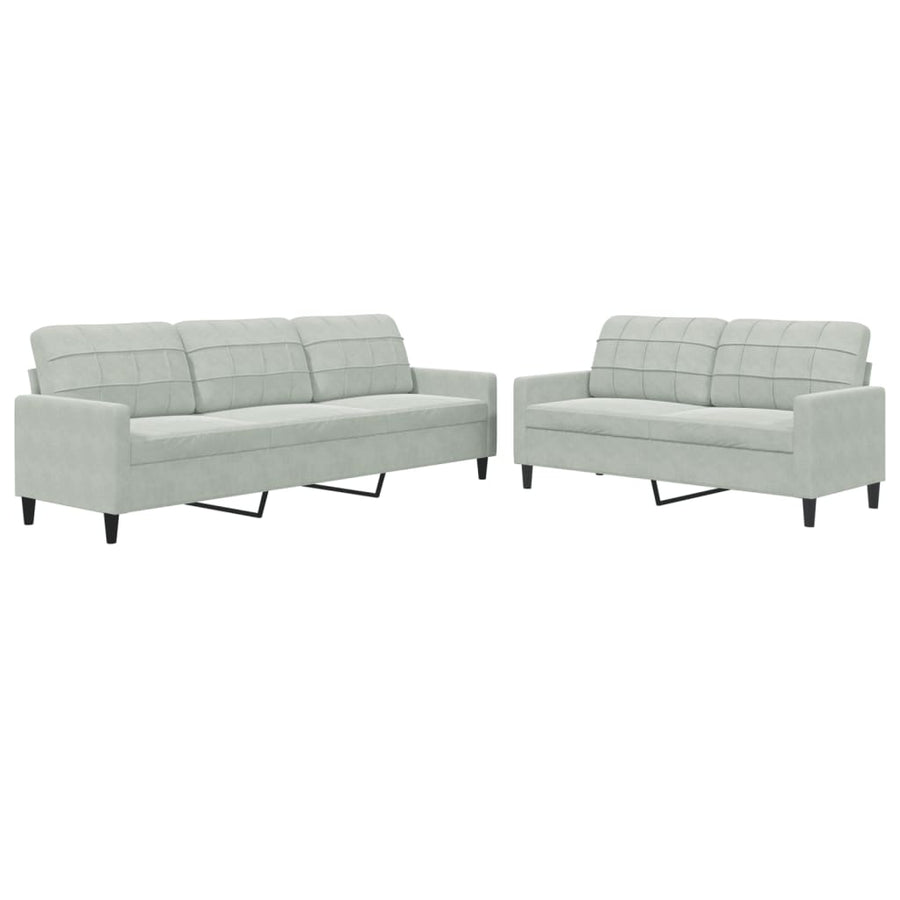 2-delige Loungeset met kussens fluweel lichtgrijs