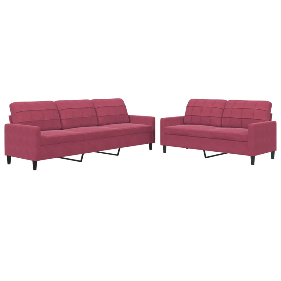 2-delige Loungeset met kussens fluweel wijnrood