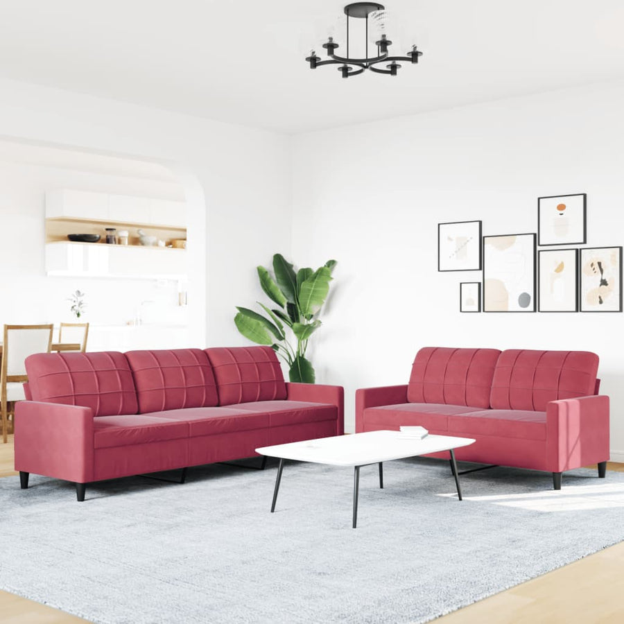 2-delige Loungeset met kussens fluweel wijnrood
