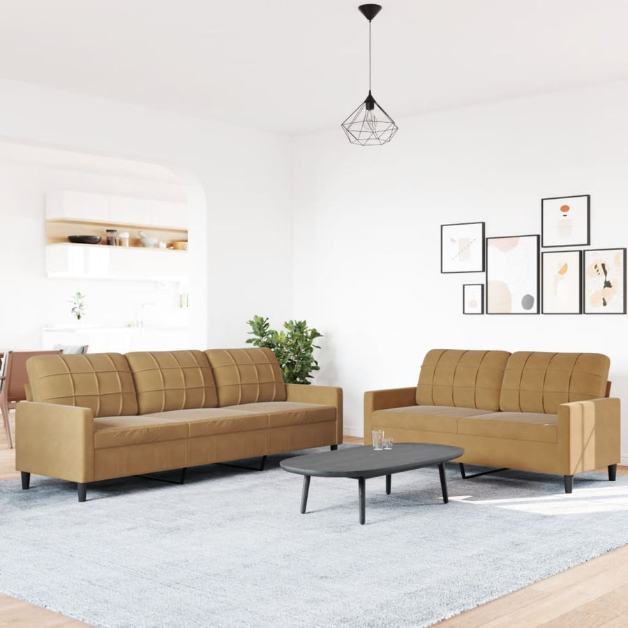 2-delige Loungeset met kussens fluweel bruin