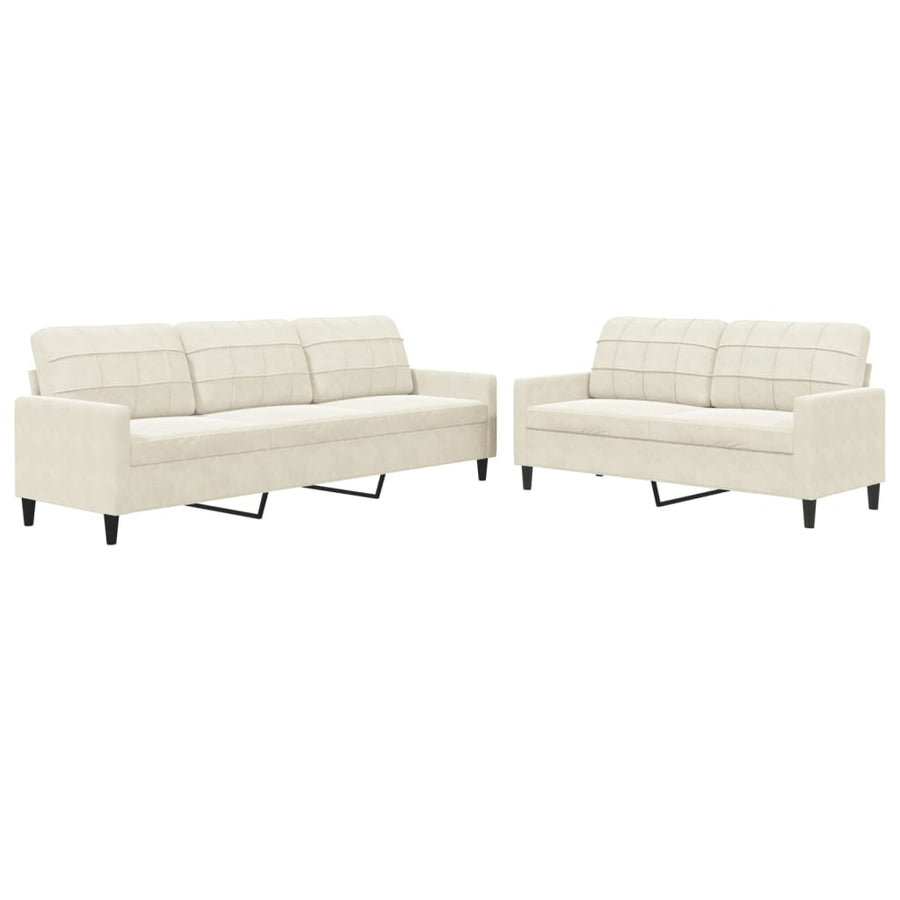 2-delige Loungeset met kussens fluweel crèmekleurig