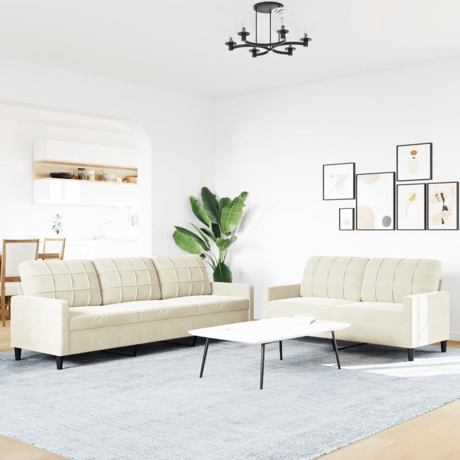 2-delige Loungeset met kussens fluweel crèmekleurig