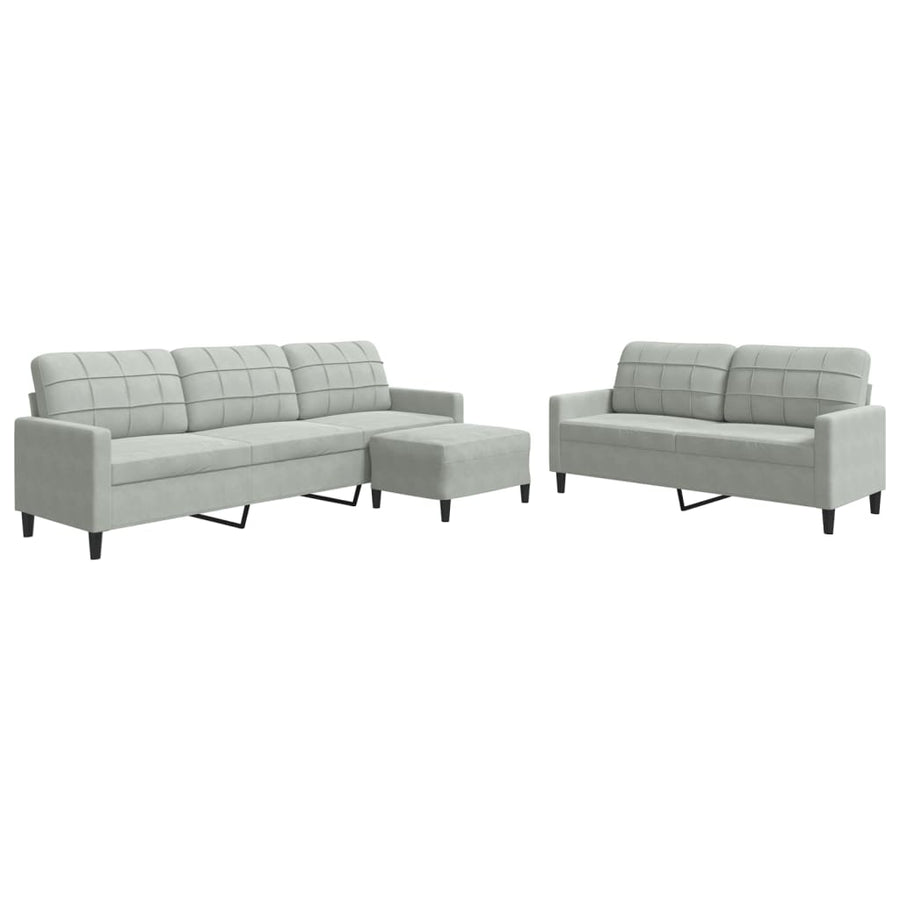 3-delige Loungeset met kussens fluweel lichtgrijs