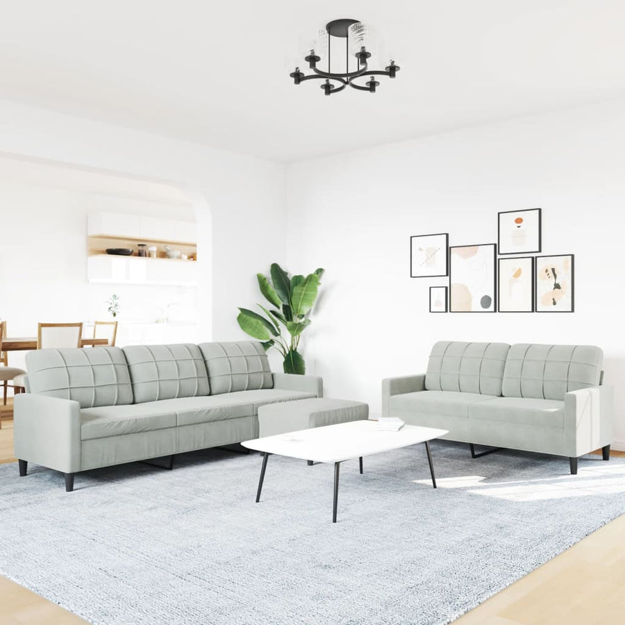 3-delige Loungeset met kussens fluweel lichtgrijs