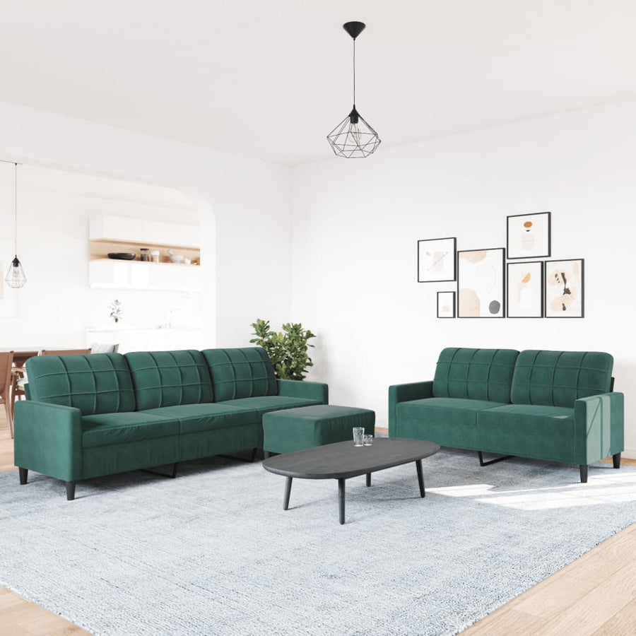 3-delige Loungeset met kussens fluweel donkergroen