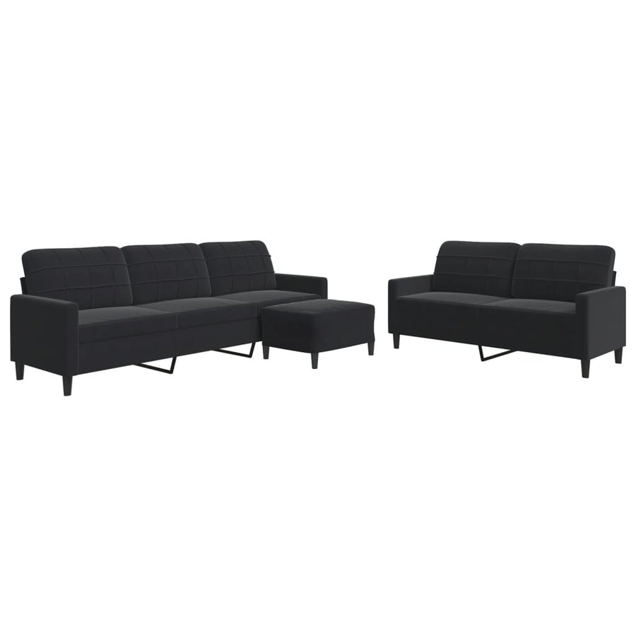 3-delige Loungeset met kussens fluweel zwart