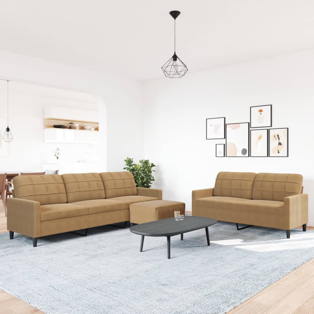 3-delige Loungeset met kussens fluweel bruin