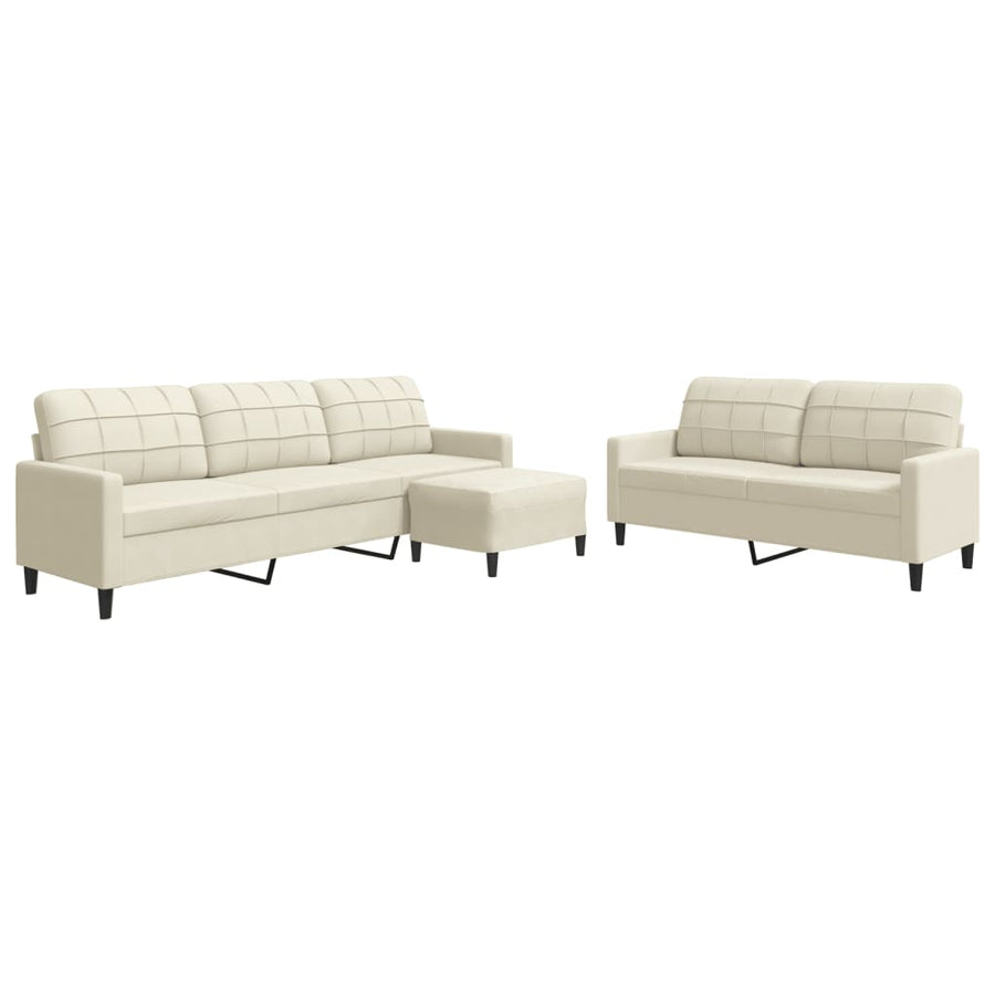 3-delige Loungeset met kussens fluweel crèmekleurig