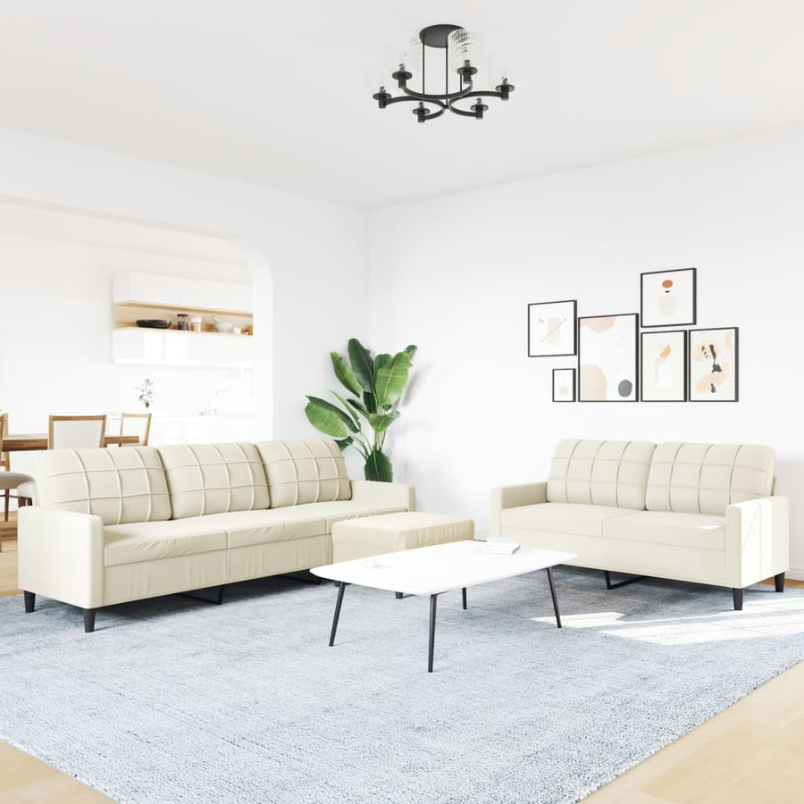 3-delige Loungeset met kussens fluweel crèmekleurig