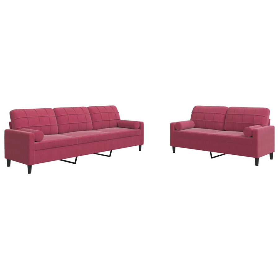 2-delige Loungeset met kussens en bolsters fluweel wijnrood