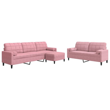 3-delige Loungeset met kussens en bolsters fluweel roze