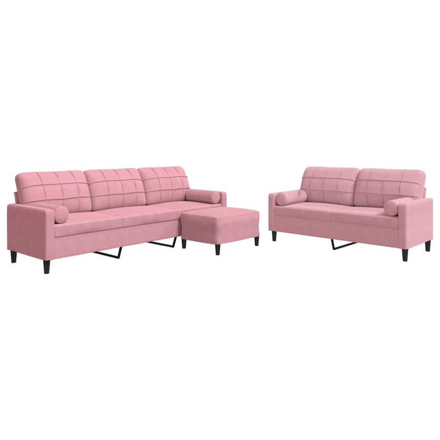 3-delige Loungeset met kussens en bolsters fluweel roze