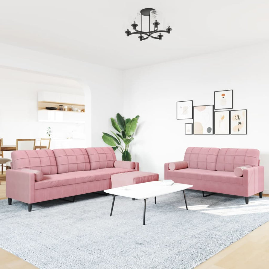 3-delige Loungeset met kussens en bolsters fluweel roze