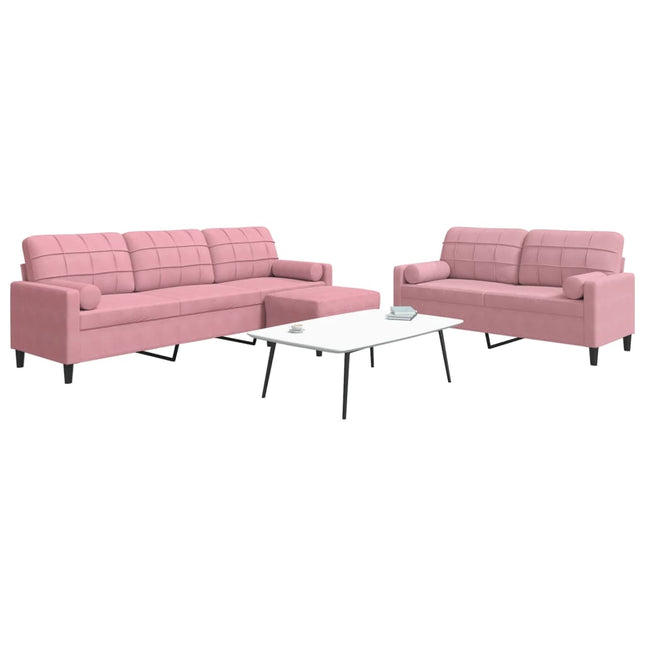 3-delige Loungeset met kussens en bolsters fluweel roze