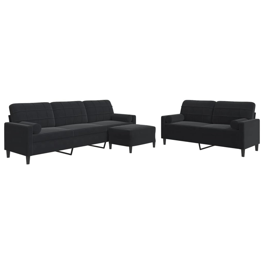 3-delige Loungeset met kussens en bolsters fluweel zwart