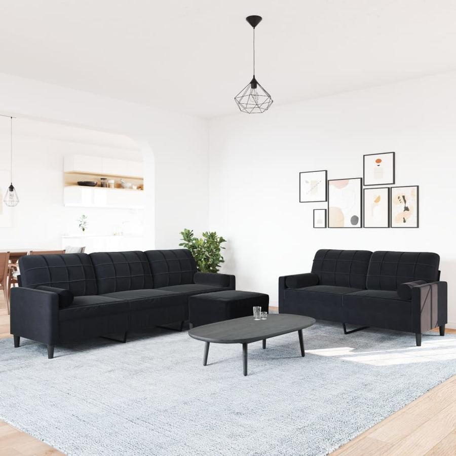 3-delige Loungeset met kussens en bolsters fluweel zwart