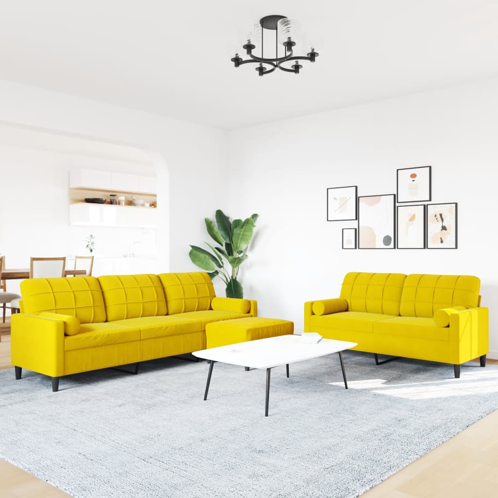 3-delige Loungeset met kussens en bolsters fluweel geel