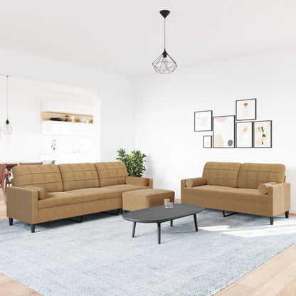 3-delige Loungeset met kussens en bolsters fluweel bruin