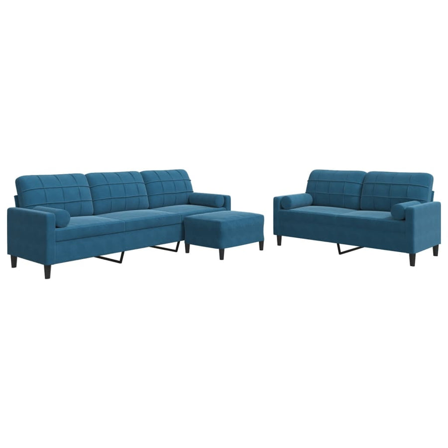 3-delige Loungeset met kussens en bolsters fluweel blauw