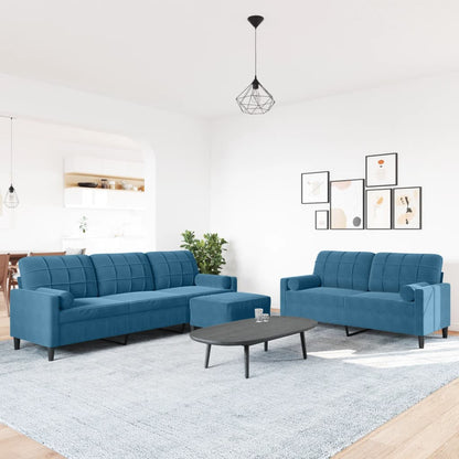 3-delige Loungeset met kussens en bolsters fluweel blauw