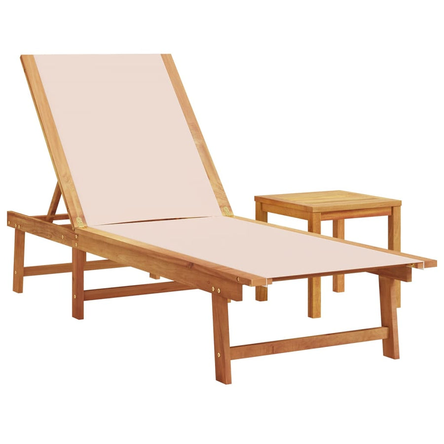 Ligbedden 2 st met tafel massief acaciahout en textileen crème
