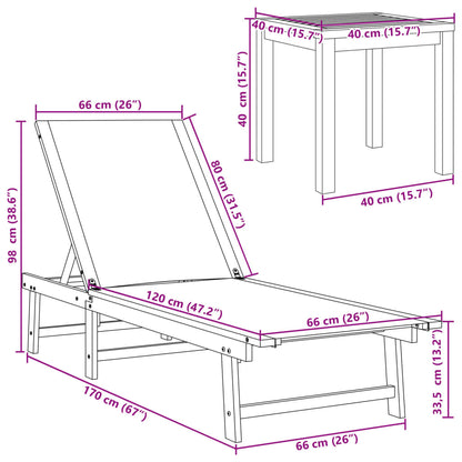 Ligbedden 2 st met tafel massief acaciahout en textileen crème