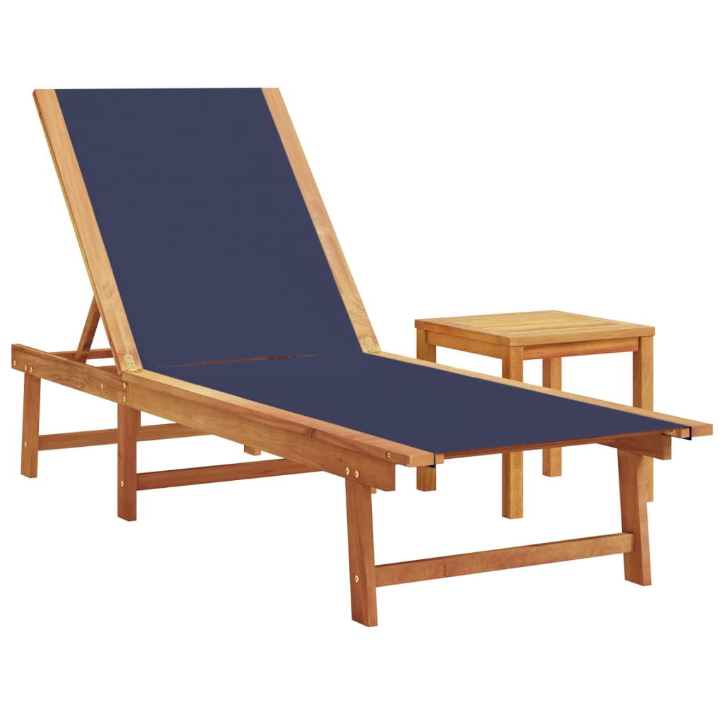 Ligbedden 2 st met tafel massief acaciahout en textileen blauw