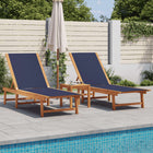 Ligbedden 2 st massief acaciahout textileen blauw met tafel